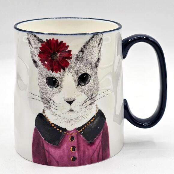 Hipster Cat Portrait Coffee Mug Signature Housewares 15oz Ceramic Cat Lover Gift - Picture 2 of 6